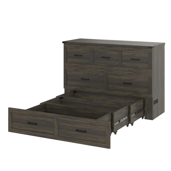 English Elm N733S293997G, Space-Saving Wood Murphy Bed Cabinet with Charging Station, Storage Drawer, Durable Design Antique Gray 68 L x 18.75 W x 9.1 H N733P293997G