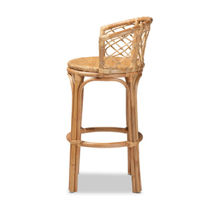English Elm Modern Rattan Barstool with Woven Texture Curved Arms and Footrest for Kitchen Island B2750P467635