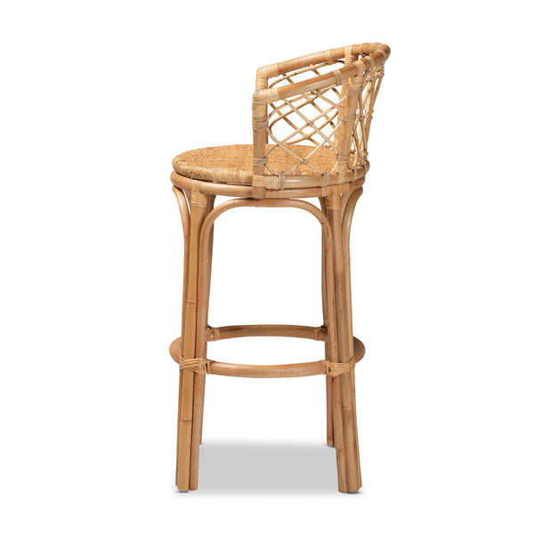 English Elm Modern Rattan Barstool with Woven Texture Curved Arms and Footrest for Kitchen Island B2750P467635
