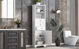 English Elm White Tall Storage Cabinet With 3 Drawers and Adjustable Shelves For Bathroom, Study, Office and Interior, Mdf Board With Painted Finish (Old Sku:Wf298151Aak)