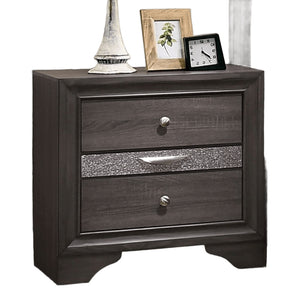 English Elm Contemporary Nightstand with Silver Accents, Solid Wood Veneer, English Dovetail Drawer, Sleek Shine Gray 30 L x 20 W x 30 H B2741P375929