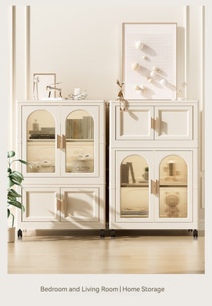 English Elm 25.59" Cream White Folding Wardrobe with Wheels, Magnetic Door, Durable PP, 1 Closet + 3 Boxes +10 Hangers W2873P239389