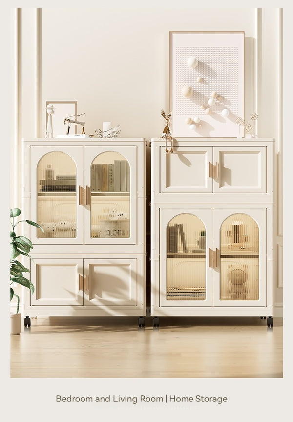 English Elm 25.59" Cream White Folding Wardrobe with Wheels, Magnetic Door, Durable PP, 1 Closet + 3 Boxes +10 Hangers W2873P239389