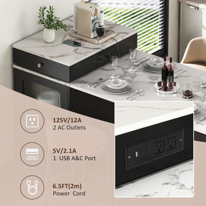 English Elm K&K Modern Extendable 59.5" Kitchen Island with Double-Sided Storage, Power Outlet & Casters Black N707S000017B