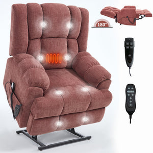 English Elm Dual Motor Power Lift Recliner Chenille Chair with Massage Heat and Infinite Positions Red W3224P288311