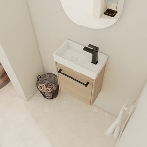 English Elm 16'' Floating Wall-Mounted Bathroom Vanity with Ceramic Basin, Soft-Close Door, Water-Resist Finish Light Oak W999P236336