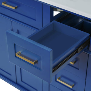 English Elm 36" Blue Modern Bathroom Vanity with Ceramic Sink, Solid Wood+MDF, Soft-Close Doors, 4 Drawers, Compact Elegance for Small Spaces N729P253935C