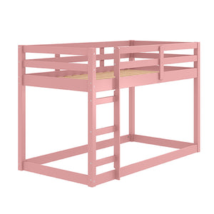 English Elm Pink Twin Loft Bed Solid Pine Frame with Built-In Ladder, Guardrail & 13-Slat Airflow Support, Space-Saving Design B062P189211