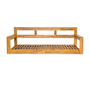English Elm TOPMAX Acacia Wood Twin Porch Swing Bed Frame with High Back, 350lb Capacity & 118" Hemp Ropes Natural N717P265795A