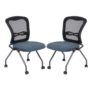 OSP Home Furnishings Soft-flex Pro-line Ii Ergonomic Folding Chair with Mesh Back and Lumbar Support Blue 84220-R105