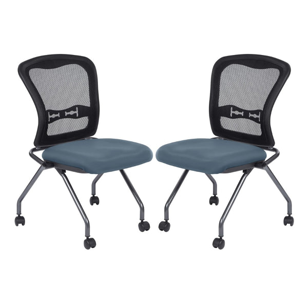 OSP Home Furnishings Soft-flex Pro-line Ii Ergonomic Folding Chair with Mesh Back and Lumbar Support Blue 84220-R105