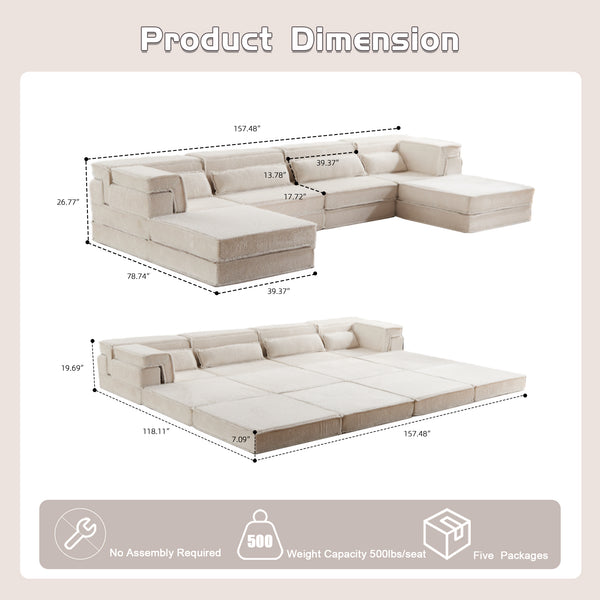 English Elm Compression Modular Floor Sofa Bed - Cozy, Versatile Lounge With Memory Foam & No Assembly Needed! W3723S00039