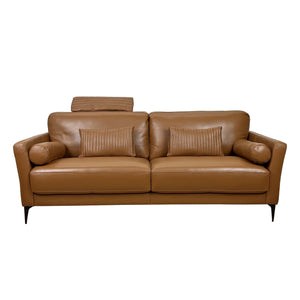 English Elm Tussio Genuine Leather Sofa Italian Crafted with Tight Back and Five Accent Pillows B2726P498539