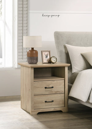 English Elm Elettra Two Drawer Nightstand with Usb Charging Oak Finish Sleek Bedroom Storage Light Oak B2749P413342