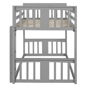 English Elm Twin Over Bunk Bed Solid Pine Frame Gray Finish with Guardrail for Kids N708P429640E
