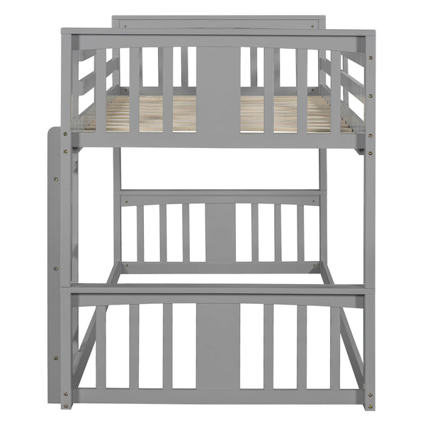 English Elm Twin Over Bunk Bed Solid Pine Frame Gray Finish with Guardrail for Kids N708P429640E