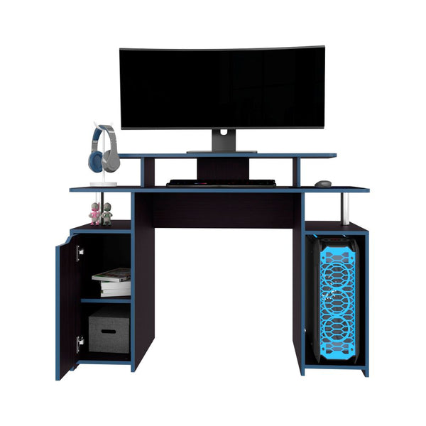English Elm Arimo Ergonomic Gaming Desk with Large Top, Cabinet & CPU Stand — Durable Black Office Workstation B092P306235