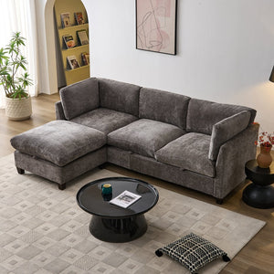 English Elm 96.5" L-shaped Chenille Sectional with Storage Ottoman Eucalyptus Frame Living Room Gray W1097S00280