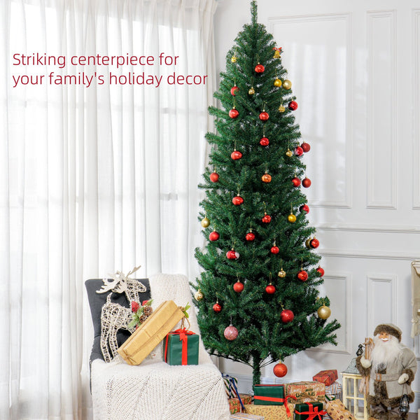 English Elm Homcom 8' Slim Fir Artificial Christmas Tree - Realistic Green Decor For Small Spaces, Easy Assembly W2225P249662