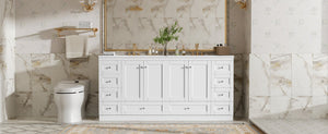 English Elm 72" Freestanding Shaker Bathroom Vanity Double Ceramic Sink Eight Soft Close Drawers N729P000032K