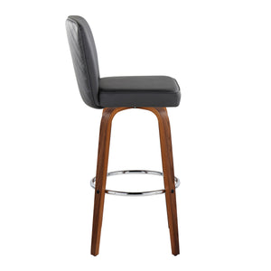 English Elm 30" Swivel Barstools Set of 2 Chevron Tufted Faux Leather Walnut Legs Chrome Footrest B202S00605