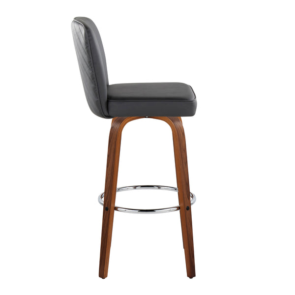 English Elm 30" Swivel Barstools Set of 2 Chevron Tufted Faux Leather Walnut Legs Chrome Footrest B202S00605