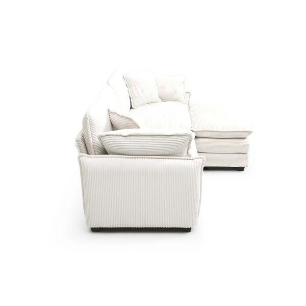 English Elm Two-Seater L-Shaped Sofa With Ottoman, Plush Beige Corduroy For Stylish Small Spaces And Comfort W714S00683-GIGA