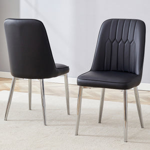 English Elm 2 Pu Leather Dining Chairs Padded Curved Seat Silver Metal Legs Modern Kitchen W2827P395056