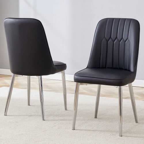 English Elm 2 Pu Leather Dining Chairs Padded Curved Seat Silver Metal Legs Modern Kitchen W2827P395056