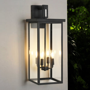 English Elm 26"(H) Modern Outdoor Wall Lantern Black Metal Frame Clear Glass 4 E12 Sockets Weatherproof Porch Light W2312P374780