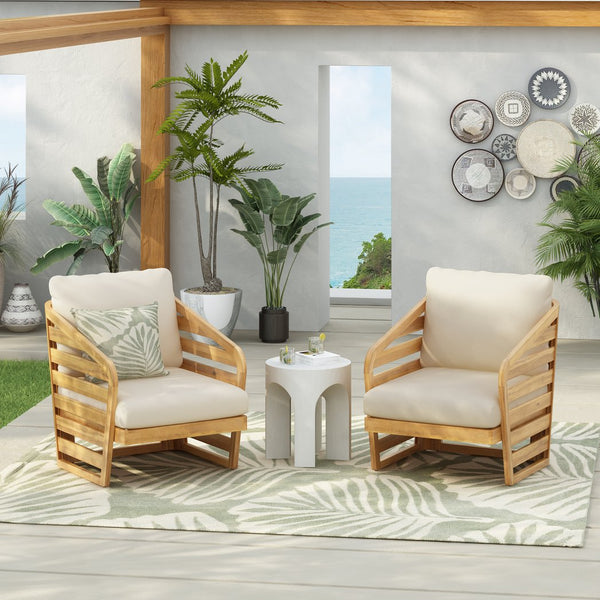 English Elm Christopher Knight Home® - Royal Wood Club Chair Set Of 2 - Elegant Indoor/Outdoor Seating With Plush Cushions & Easy Care N773P218354B2