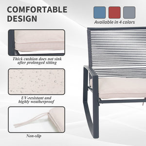 English Elm 2-person Weatherproof Outdoor Patio Bistro Metal Rocking Conversation Set with Table, Rust-Proof Elegance Beige W1859P360027
