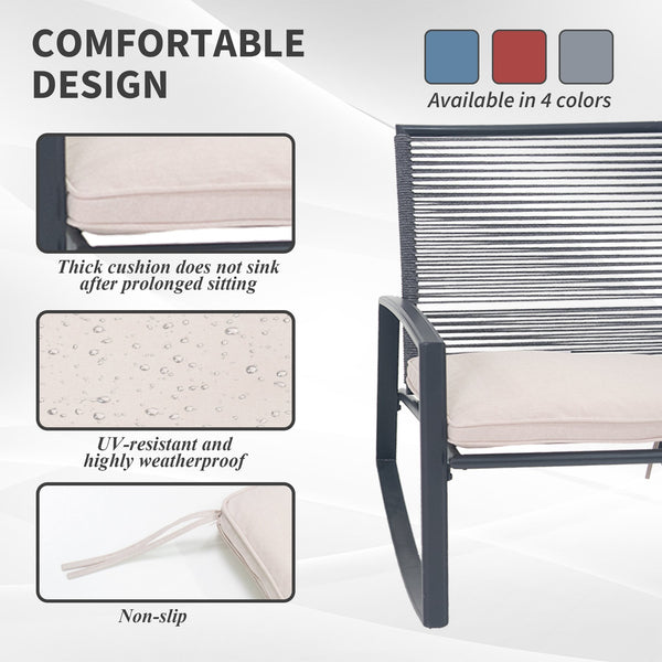 English Elm 2-person Weatherproof Outdoor Patio Bistro Metal Rocking Conversation Set with Table, Rust-Proof Elegance Beige W1859P360027