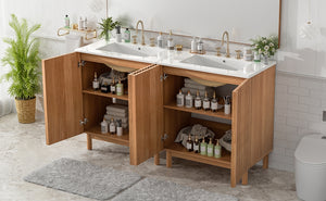 English Elm Modern 48 Inch Freestanding Bathroom Vanity Dual Ceramic Sinks Soft Close Gold Handles N729P000012O