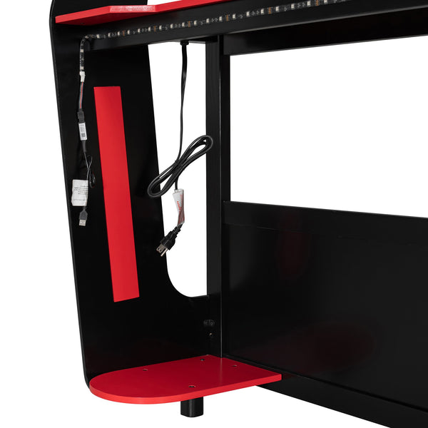 English Elm Full-size Gaming Loft Bed with Integrated Rgb Desk Usb Ports and Esports Frame Red LT000239AAR