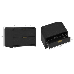 English Elm Grace 28" Nightstand Black & Gold – Modern MDF Bedside Table with 2 Soft-Close Drawers, Chic Glam Handles B365P400011