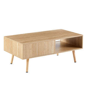English Elm 41.34" Woven Rattan Coffee Table with Sliding Storage Door and Solid Wood Legs W126573113
