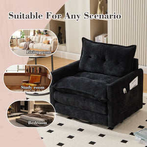 English Elm UNITED Swivel Barrel Chair with Chenille Upholstery, 360° Smooth Rotation, Padded Arm Comfort and Side Pockets for Living Room Relaxation Black W1568P290088