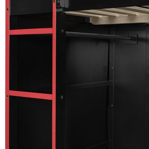 English Elm Full Size Gaming Loft Bed with Rgb Lighting Desk Wardrobe and Built-in Storage Red LT100261AAR