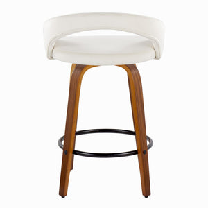 English Elm Fixed-height Swivel Counterstools Mahogany Wood Chrome Footrest Velvet Seat Set of 2 White B202S01778