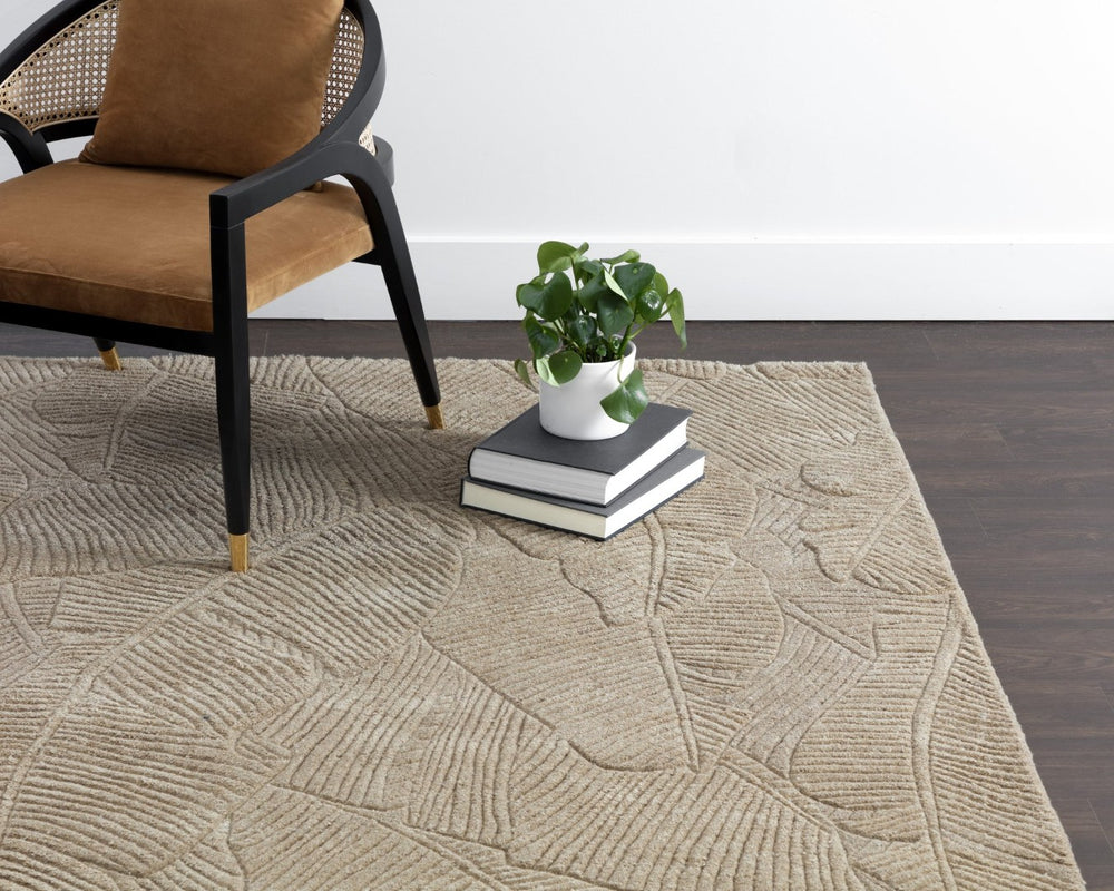 Sunpan CALATHEA Hand-Tufted Wool Rug - Elegant Palm-Leaf Design in Soft Sand - 10' x 14' - Unique & Cozy 109368