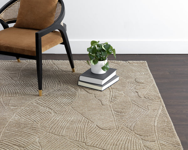 Sunpan Calathea Hand-Tufted Rug - Unique Artisan Craftsmanship with Tropical Palm Leaf Design for Your Home Sand