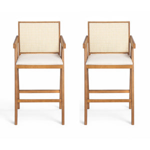 English Elm Christopher Knight Home® - 27" Woven Cane Back Bar Stool with Foam-Padded Polyester Seat, Durable Rubberwood Frame, 300lb Capacity Natural+Cream N780P237930N