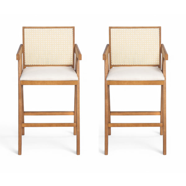English Elm Christopher Knight Home® - 27" Woven Cane Back Bar Stool with Foam-Padded Polyester Seat, Durable Rubberwood Frame, 300lb Capacity Natural+Cream N780P237930N