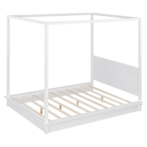 English Elm Queen LED Canopy Bed Frame White – Modern Platform Queen with Support Slats, No Box Spring Needed, Stylish Curtains-Friendly Design N708P292151K