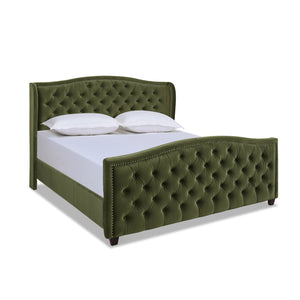 English Elm Jennifer Taylor Home - Marcella Upholstered Shelter Headboard Bed Set - King Size, Olive Green Velvet For Modern Luxury B2719P238229