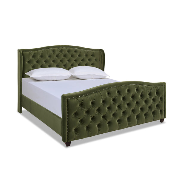 English Elm Jennifer Taylor Home - Marcella Upholstered Shelter Headboard Bed Set - King Size, Olive Green Velvet For Modern Luxury B2719P238229