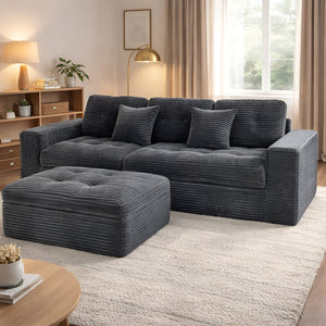 English Elm Modular Cloud Sectional Sofa with Ottoman Plush Velvet Foam Lounge Set W5502S00008