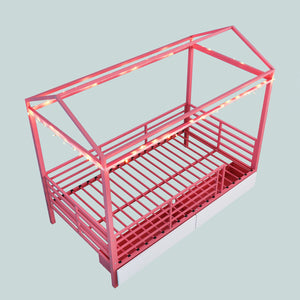 English Elm Metal Twin Over Bunk Bed with Full Guardrail Ladder and Convertible Iron Frame W3752S00017