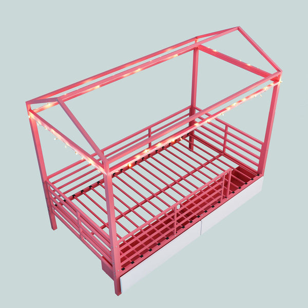 English Elm Metal Twin Over Bunk Bed with Full Guardrail Ladder and Convertible Iron Frame W3752S00017